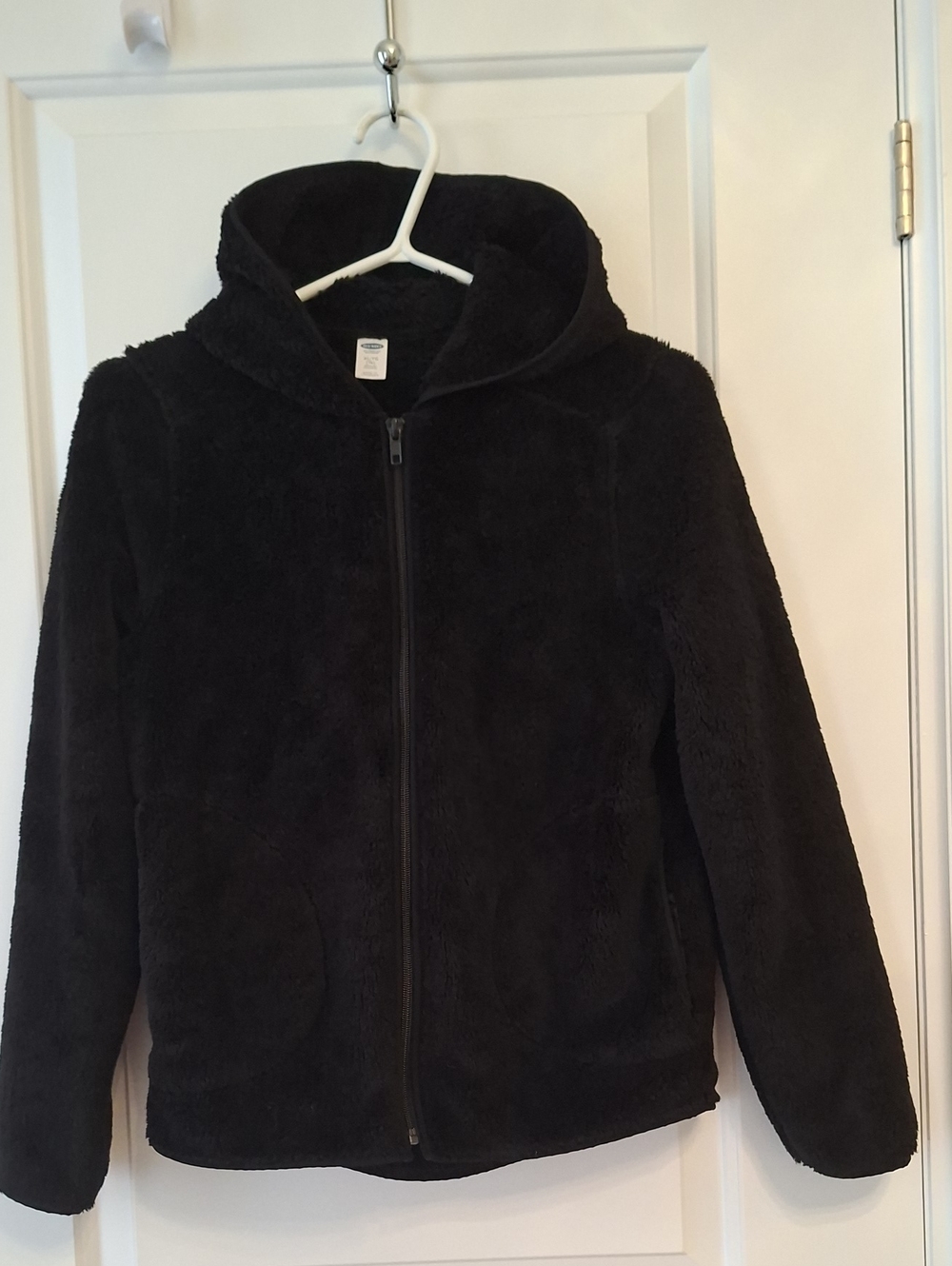 Old Navy Girl Black Plush Zip-Up Jacket with Hood Extremely Soft size 14
